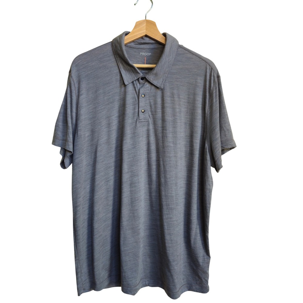 Proof Huckberry Snap Merino Wool S/S Classic Fit Grey Polo Shirt Size 2XL XXL